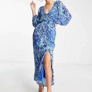ASOS DESIGN Tall plisse midi dress with button detail in floral print